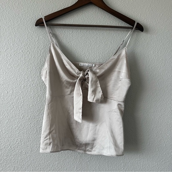 Abercrombie & Fitch Satin Champagne Neutral Tie-Front Baby Doll Top Size M - Picture 2 of 9